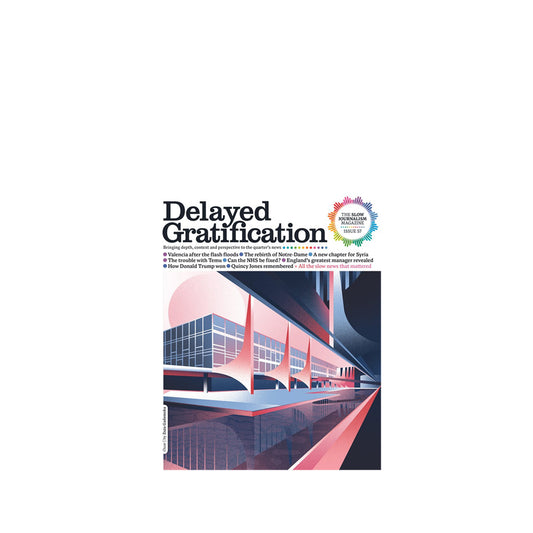 Delayed Gratification #57 magazine cover for with futuristic architecture design.