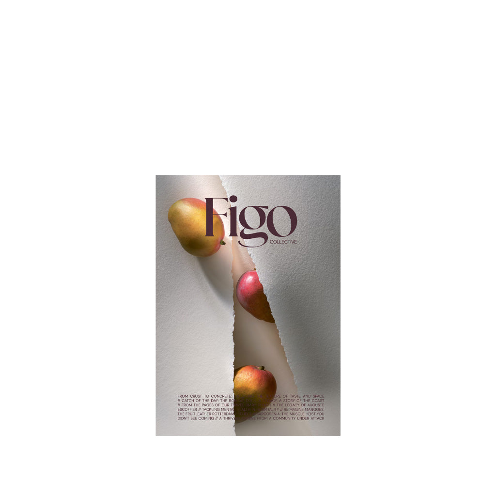 Figo Collective magazine cover with apples on a white background