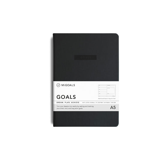 Black MiGoals Goals Journal with the title embossed on the cover.