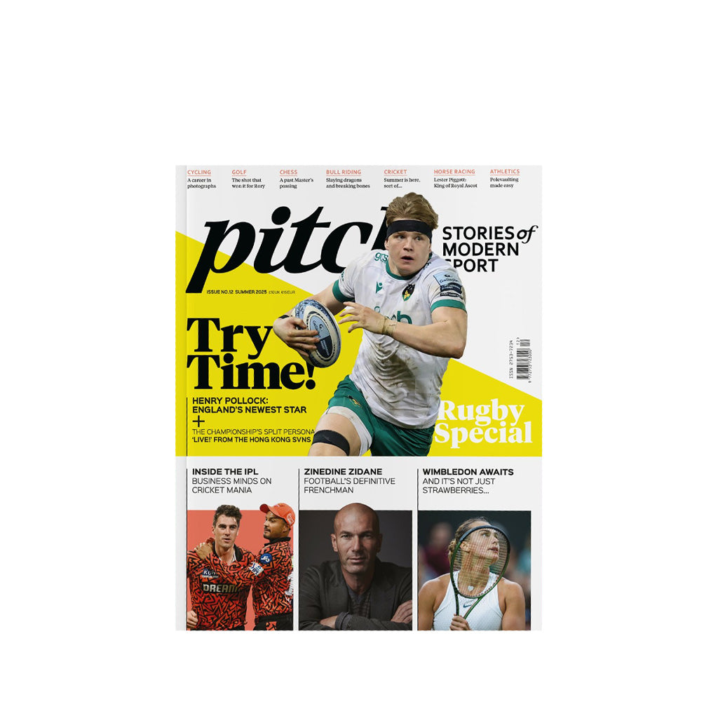 Pitch magazine cover featuring a rugby player on the cover with text about modern sports.