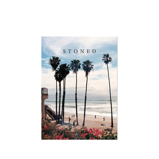 Stoned #5 magazine cover with beach scene with palm trees.