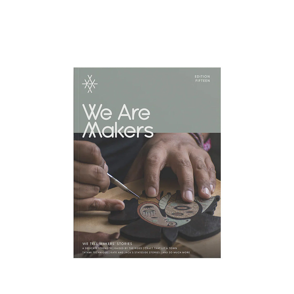 We Are Makers #15 magazine cover with hands working on a craft project.