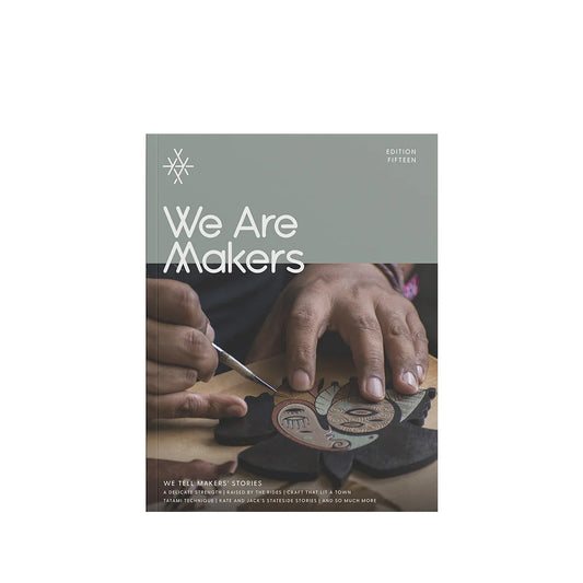 We Are Makers #15 magazine cover with hands working on a craft project.