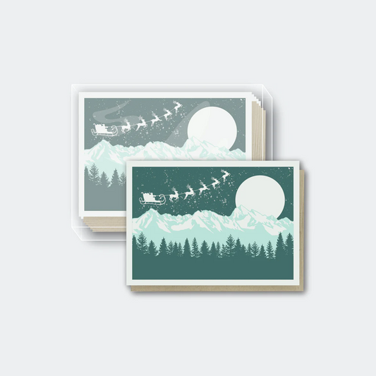Pike Street Press Santa Over Mountains Holiday Card - Box 10